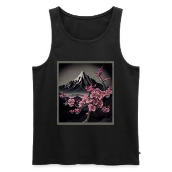 Temple japonais vintage des fleurs de cerisier Sakura - Débardeur bio Premium Homme - noir - Devant - Michal (187cm)