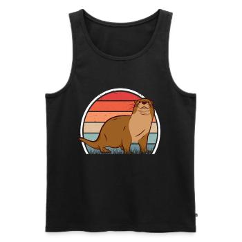 Otter Retro Fischotter Vintage Seeotter - Männer Premium Bio Tank Top - Schwarz - Vorne - Michal (187cm)