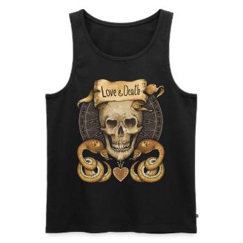 Crâne, serpents, amour et mort, dire - Débardeur bio Premium Homme - noir - Devant - AI Model Male 178 light (178cm)