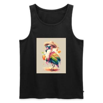 Flamant rose jouant des instruments de musique mexicain - Débardeur bio Premium Homme - noir - Devant - Michal (187cm)