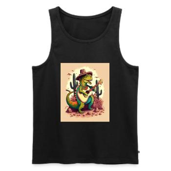Dinosaur Lover Festive Dinosaur Playing Guitar - Men's Premium Organic Tank Top - black - Front - AI Model Male 178 light (178cm)