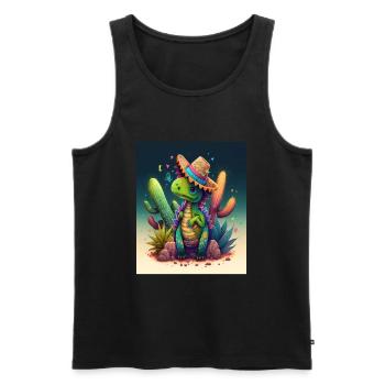 Dinosaur Lover Green Dinosaur Wearing Sombrero - Men's Premium Organic Tank Top - black - Front - AI Model Male 178 light (178cm)