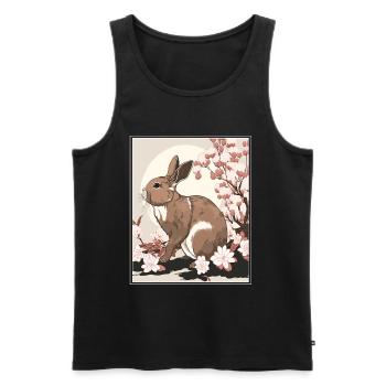Lapin Lapin Fleur de Cerisier Japon Japonais - Débardeur bio Premium Homme - noir - Devant - Michal (187cm)