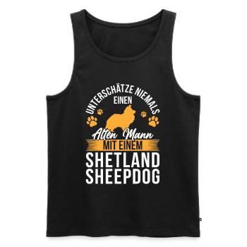 Mann mit Shetland Sheepdog britischer Sheepdog - Männer Premium Bio Tank Top - Schwarz - Vorne - Michal (187cm)