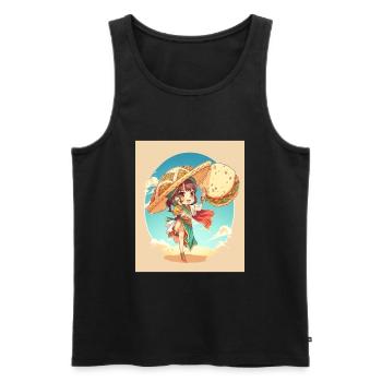 Anime Girl portant Sombrero Anime Girl portant - Débardeur bio Premium Homme - noir - Devant - Michal (187cm)