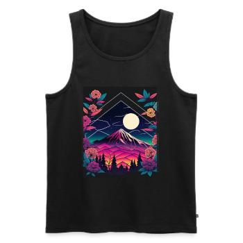 Mondblume Moonflower Mond Japanisch Vaporwave - Männer Premium Bio Tank Top - Schwarz - Vorne - AI Model Male 178 light (178cm)