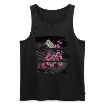 Temple japonais vintage des fleurs de cerisier Sakura - Débardeur bio Premium Homme - noir - Devant - Michal (187cm)