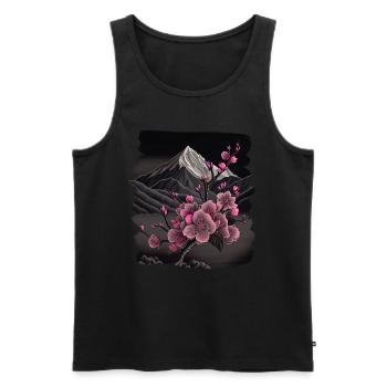 Temple japonais vintage des fleurs de cerisier Sakura - Débardeur bio Premium Homme - noir - Devant - Michal (187cm)
