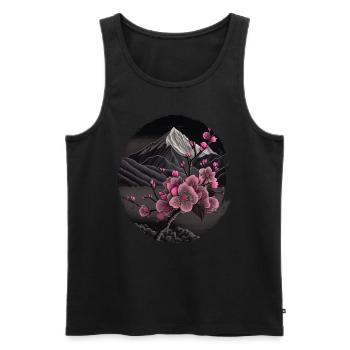 Temple japonais vintage des fleurs de cerisier Sakura - Débardeur bio Premium Homme - noir - Devant - Michal (187cm)