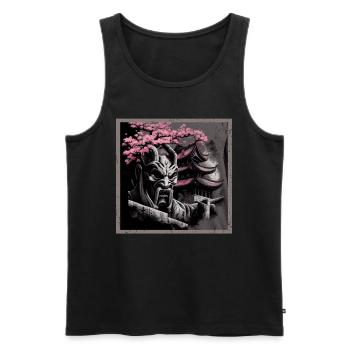 Temple japonais vintage des fleurs de cerisier Sakura - Débardeur bio Premium Homme - noir - Devant - Michal (187cm)