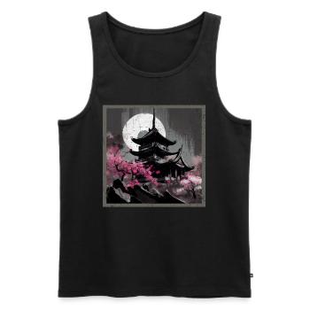 Temple japonais vintage des fleurs de cerisier Sakura - Débardeur bio Premium Homme - noir - Devant - Michal (187cm)