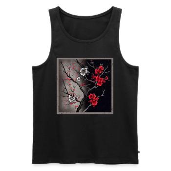 Temple japonais vintage des fleurs de cerisier Sakura - Débardeur bio Premium Homme - noir - Devant - Michal (187cm)