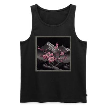 Temple japonais vintage des fleurs de cerisier Sakura - Débardeur bio Premium Homme - noir - Devant - Michal (187cm)