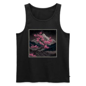Temple japonais vintage des fleurs de cerisier Sakura - Débardeur bio Premium Homme - noir - Devant - Michal (187cm)
