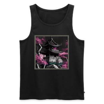Temple japonais vintage des fleurs de cerisier Sakura - Débardeur bio Premium Homme - noir - Devant - Michal (187cm)