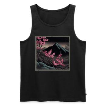 Temple japonais vintage des fleurs de cerisier Sakura - Débardeur bio Premium Homme - noir - Devant - Michal (187cm)