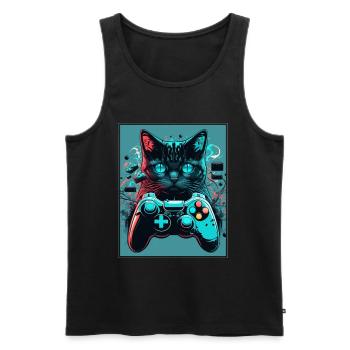 Cats and Gaming Cat Kitten Controller Gaming - Men's Premium Organic Tank Top - black - Front - AI Model Male 178 light (178cm)