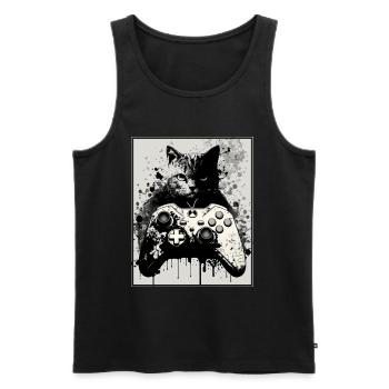 Cats and Gaming Cat Kitten Controller Gaming - Men's Premium Organic Tank Top - black - Front - AI Model Male 178 light (178cm)