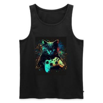 Cats and Gaming Cat Kitten Controller Gaming - Men's Premium Organic Tank Top - black - Front - AI Model Male 178 light (178cm)