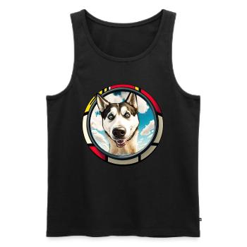 Dog Cartoon Huskie Design pour les amoureux des chiens - Débardeur bio Premium Homme - noir - Devant - AI Model Male 178 light (178cm)