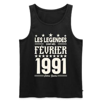 cadeau d'anniversaire Février 1991. février 1991. - Débardeur bio Premium Homme - noir - Devant - Michal (187cm)