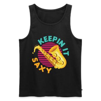 Keepin' It Saxy Funny For Saxophone Player - Men's Premium Organic Tank Top - black - Front - AI Model Male 178 light (178cm)