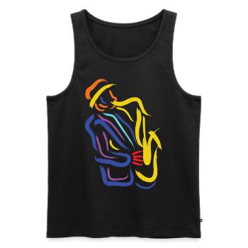 Saxophoniste abstrait Musicien de jazz - Pour saxophones - Débardeur bio Premium Homme - noir - Devant - AI Model Male 178 light (178cm)