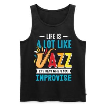 La vie ressemble beaucoup au jazz, c’est mieux quand vous improvisez - Débardeur bio Premium Homme - noir - Devant - AI Model Male 178 light (178cm)