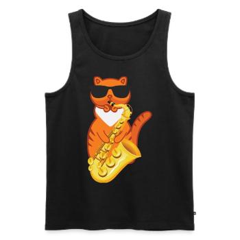 Funny Cat Wearing Sunglasses Playing Saxophone For - Men's Premium Organic Tank Top - black - Front - AI Model Male 178 light (178cm)