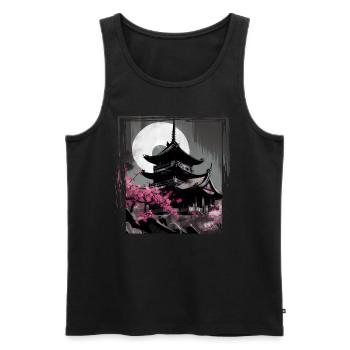 Temple japonais vintage des fleurs de cerisier Sakura - Débardeur bio Premium Homme - noir - Devant - Michal (187cm)