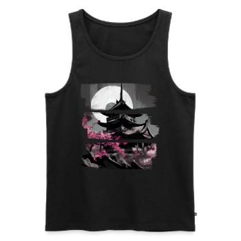 Temple japonais vintage des fleurs de cerisier Sakura - Débardeur bio Premium Homme - noir - Devant - Michal (187cm)
