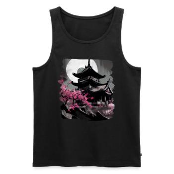 Temple japonais vintage des fleurs de cerisier Sakura - Débardeur bio Premium Homme - noir - Devant - Michal (187cm)