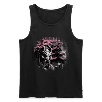 Temple japonais vintage des fleurs de cerisier Sakura - Débardeur bio Premium Homme - noir - Devant - Michal (187cm)