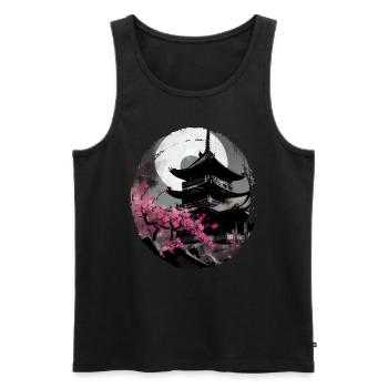 Temple japonais vintage des fleurs de cerisier Sakura - Débardeur bio Premium Homme - noir - Devant - Michal (187cm)