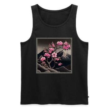 Temple japonais vintage des fleurs de cerisier Sakura - Débardeur bio Premium Homme - noir - Devant - Michal (187cm)
