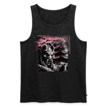 Temple japonais vintage des fleurs de cerisier Sakura - Débardeur bio Premium Homme - noir - Devant - Michal (187cm)
