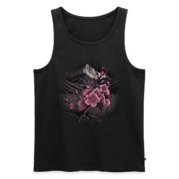 Temple japonais vintage des fleurs de cerisier Sakura - Débardeur bio Premium Homme - noir - Devant - Michal (187cm)