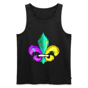 Violet, vert et doré Fleur de Lis - Débardeur bio Premium Homme - noir - Devant - AI Model Male 178 light (178cm)