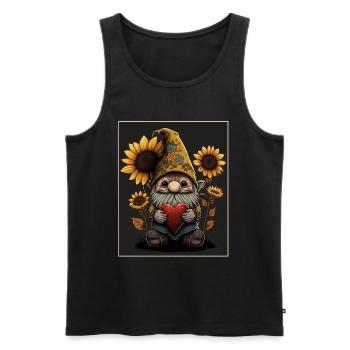 Gnome Jardin Nain Tournesol Coeur Amour Couple - Débardeur bio Premium Homme - noir - Devant - AI Model Male 178 light (178cm)