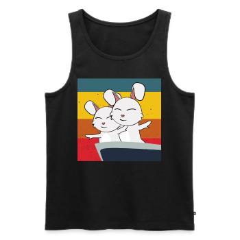mignon lapin dans la pose du Titanic - Débardeur bio Premium Homme - noir - Devant - Michal (187cm)