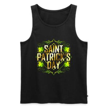 Trèfle vert et Saint-Patrick lettré d’or - Débardeur bio Premium Homme - noir - Devant - Michal (187cm)