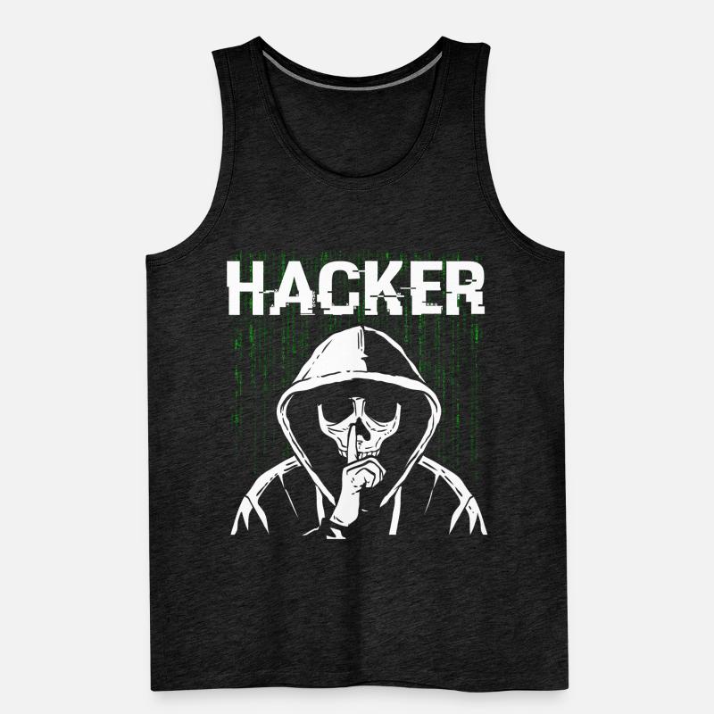 Hacker Skull Hacking Programming Dark Net Men's Premium Organic Tank Top