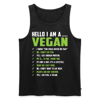 Hello I am a Vegan - Men's Premium Organic Tank Top - black - Front - AI Model Male 178 light (178cm)