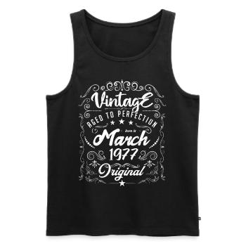 Vintage Né(e) en Mars 1977. anniversaire mars 1977 - Débardeur bio Premium Homme - noir - Devant - Michal (187cm)