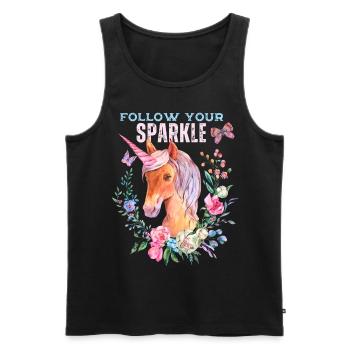 Licorne, licornes avec des fleurs et dicton - Débardeur bio Premium Homme - noir - Devant - Michal (187cm)