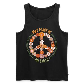 Peace symbol with flowers, groovy 70s style - Men's Premium Organic Tank Top - black - Front - AI Model Male 178 light (178cm)
