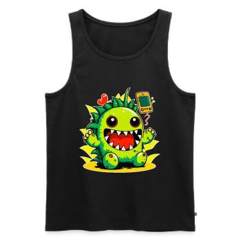 Monster Crash - Monstre dinosaure vert effronté - Débardeur bio Premium Homme - noir - Devant - AI Model Male 178 light (178cm)