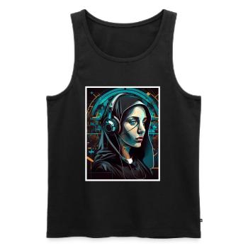Techno Vaporwave Nonne Christlich Gott Musik - Männer Premium Bio Tank Top - Schwarz - Vorne - AI Model Male 178 light (178cm)