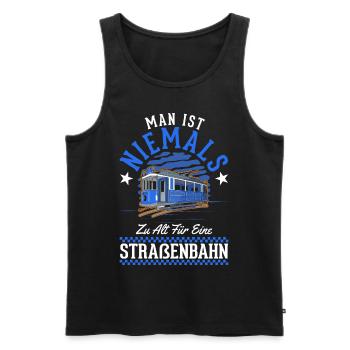 Man ist niemals zu alt für eine Straßenbahn - Männer Premium Bio Tank Top - Schwarz - Vorne - AI Model Male 178 light (178cm)