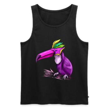 Tucan violet avec masque pour Mardi Gras - Débardeur bio Premium Homme - noir - Devant - AI Model Male 178 light (178cm)
